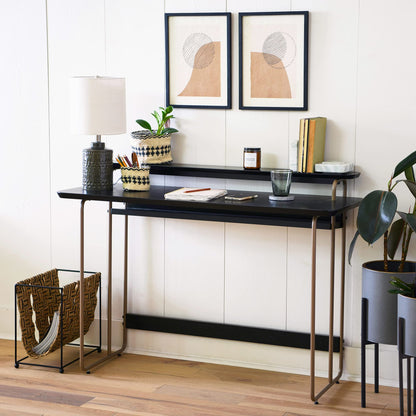 Main + Mesa Pacifica Mid-Century Modern Computer Desk with Genuine Wood Veneer and Rounded Metal Detail for Boho Bedroom, Home Office, and Study