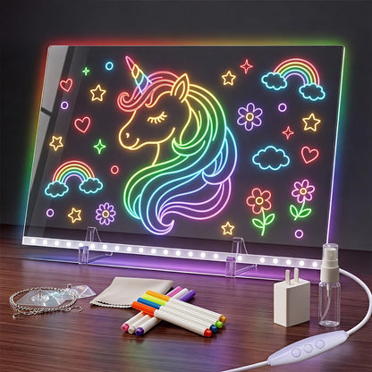 LED Drawing Board for Kids with 7 Colors - 16" Neon Light Up Glow Note Message Board Toys Includes Adapter, Christmas Bithday Gifts for Girls Ages 5-12