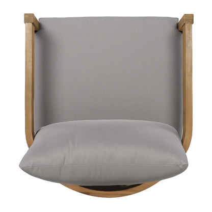 Christopher Knight Home Nadine Acacia Wood Club Chair, Outdoor Accent Chair, Tub Shape Design Armchair, Comfort Cushions Seating, Slat Open Back Reading Sofa for Balcony Backyard Garden, Teak+Gray