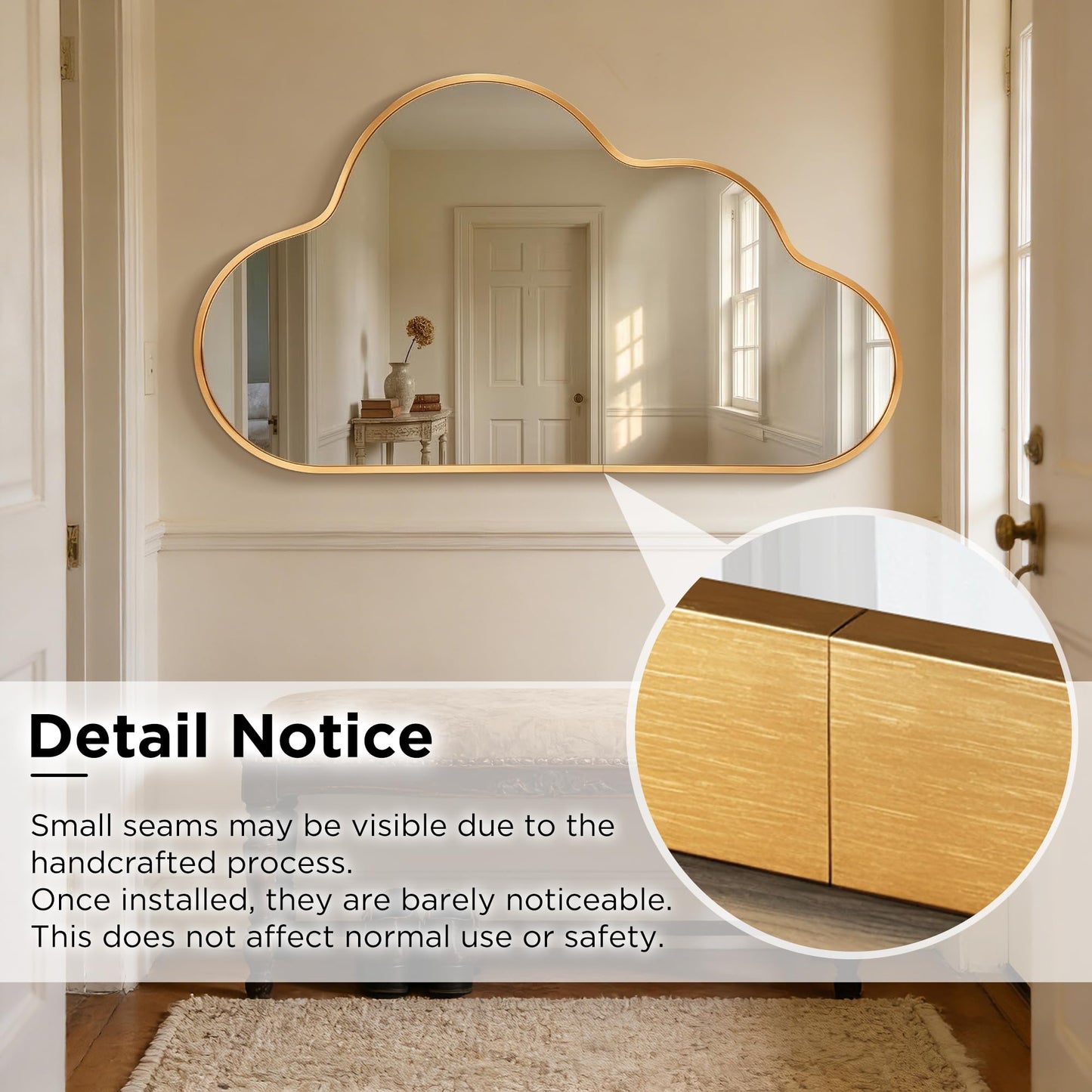Fahomiss Decorative Cloud Wall Mirror with Frame for Kids' Room, Living Room, Hallway, Entryway