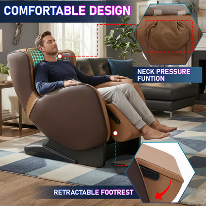 BestMassage Full Body Massage Chair,Speed Adjustment Zero Gravity Massage Ergonomic Armrest Chair with LED Ambient Lighting, Manual Control Panel Bluetooth Music and Movable Casters(Brown)