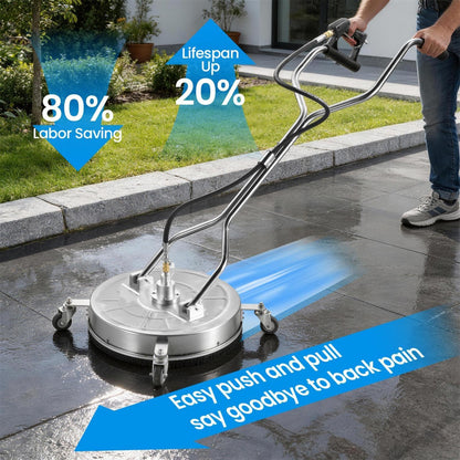 24" Pressure Washer Surfaces Cleaner with 4 Wheels & Duals Handles, 4000PSI Stainless Steel Surfaces Cleaner Attachment Commercial Grade for Pressure Washer for Concrete Driveway Sidewalk Deck Patio