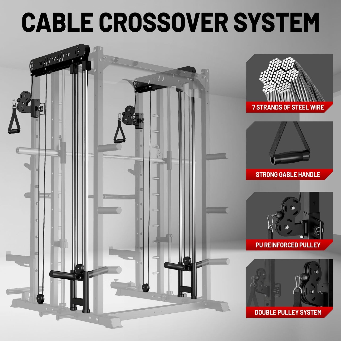 JELENS Smith Machine for Home Gym, Multi-Function M12 Power Cage, Squat Rack with Smith Bar and More Attachment (Black, 230LB Black Weights Package)