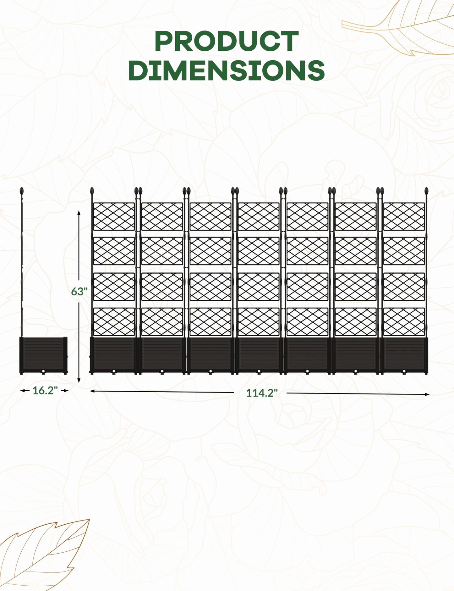 FinerFurnis Large 7-Section Raised Garden Bed with Metal Trellis – Modular Vertical Planter Box, Privacy Screen for Climbing Plants, Small Outdoor Spaces, Patio, Balcony – 7PCS