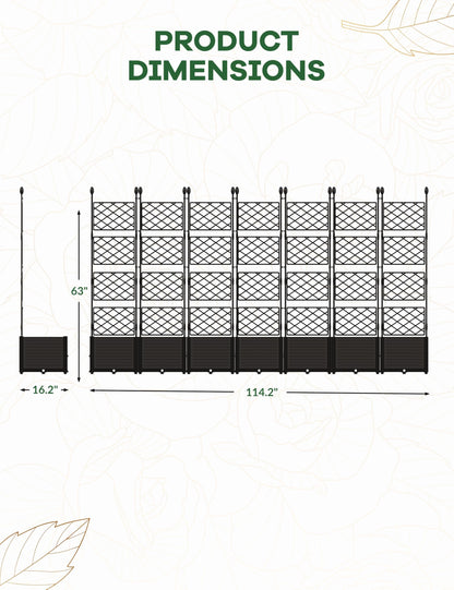 FinerFurnis Large 7-Section Raised Garden Bed with Metal Trellis – Modular Vertical Planter Box, Privacy Screen for Climbing Plants, Small Outdoor Spaces, Patio, Balcony – 7PCS