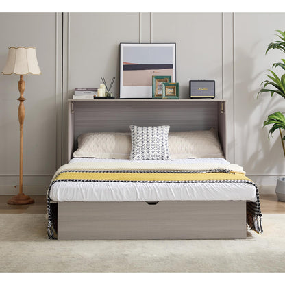 KEIKI Murphy Bed Cabinet Queen - Foldable Wall Bed with Foam Mattress, 2 Large Storage Drawers & USB Charging Station, Space Saving Furniture for Guest Room, Bedroom, Office, Living Room, Grey