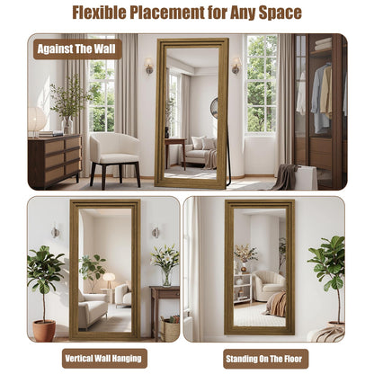 WISSMIELS Full Length Mirror 71"x30", Large Solid Wood Frame Floor Mirror, Leaning Floor Mirror, Stable Frame, Shatterproof Glass, Modern Classic Style for Bedroom, Living Room, Entryway
