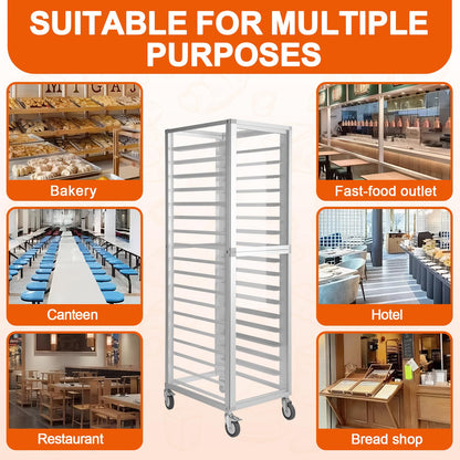 18 Tiers Aluminium Bun Pan Rack with Wheels NSF Commercial Bakery Racks for Kitchen Home Bread Baking Restaurant & Catering 18.5x24.6x70in