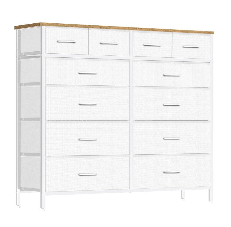 VASICAR Compact 12 Drawers Dresser for Bedroom, Fabric Storage Tower, Chest of Drawers with Retro Wood Top for Closet, Nursery, Living Room