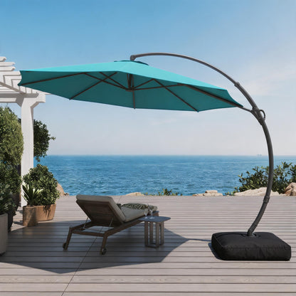 LAUSAINT HOME Outdoor Patio Umbrella with Base, 12 FT Deluxe Curvy Cantilever Umbrella Heavy Duty Offset Hanging Umbrella with 360° Rotation for Market, Pool, Garden, Backyard, Deck (Turquoise Blue)