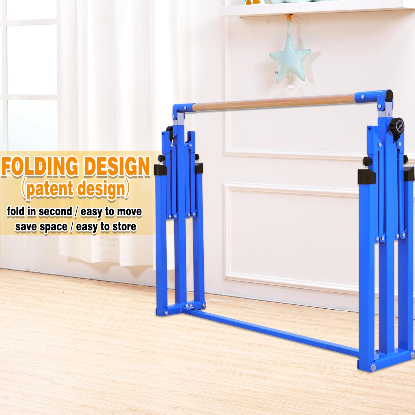 Marfual 5 Ft Fold Gymnastic Bar with Mat Kip Bar with Mat with Professional 4 Ft Width for Kids and Girl and Teenage Home and Club Use