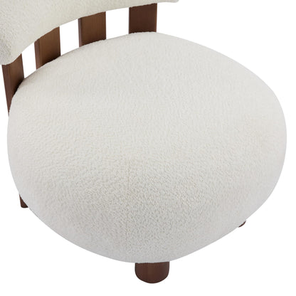 Merax Modern Boucle Accent Chair, Upholstered Barrel Armlesschair with Solid Wood Legs, Comfy Lounge Reading Chair for Living Room Bedroom, White