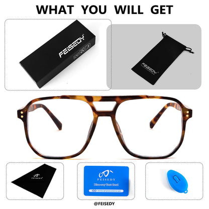 FEISEDY Blue Light Blocking Glasses Fake Nerd Clear Square Computer Lightweight Pilot Glasses Frame Oversized B2866