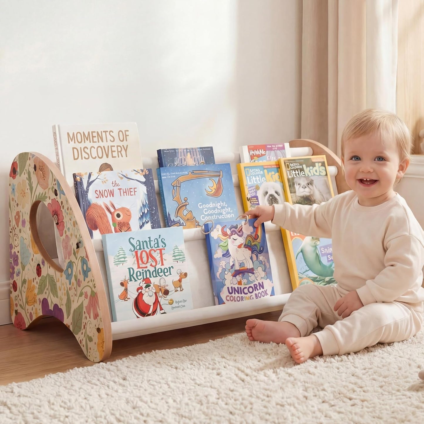 4-Tier 28.7 15.7 13.6 Kids Bookshelf - Montessori Book Shelf for Kids Rooms, Easy Installation, Eco-Friendly Wooden