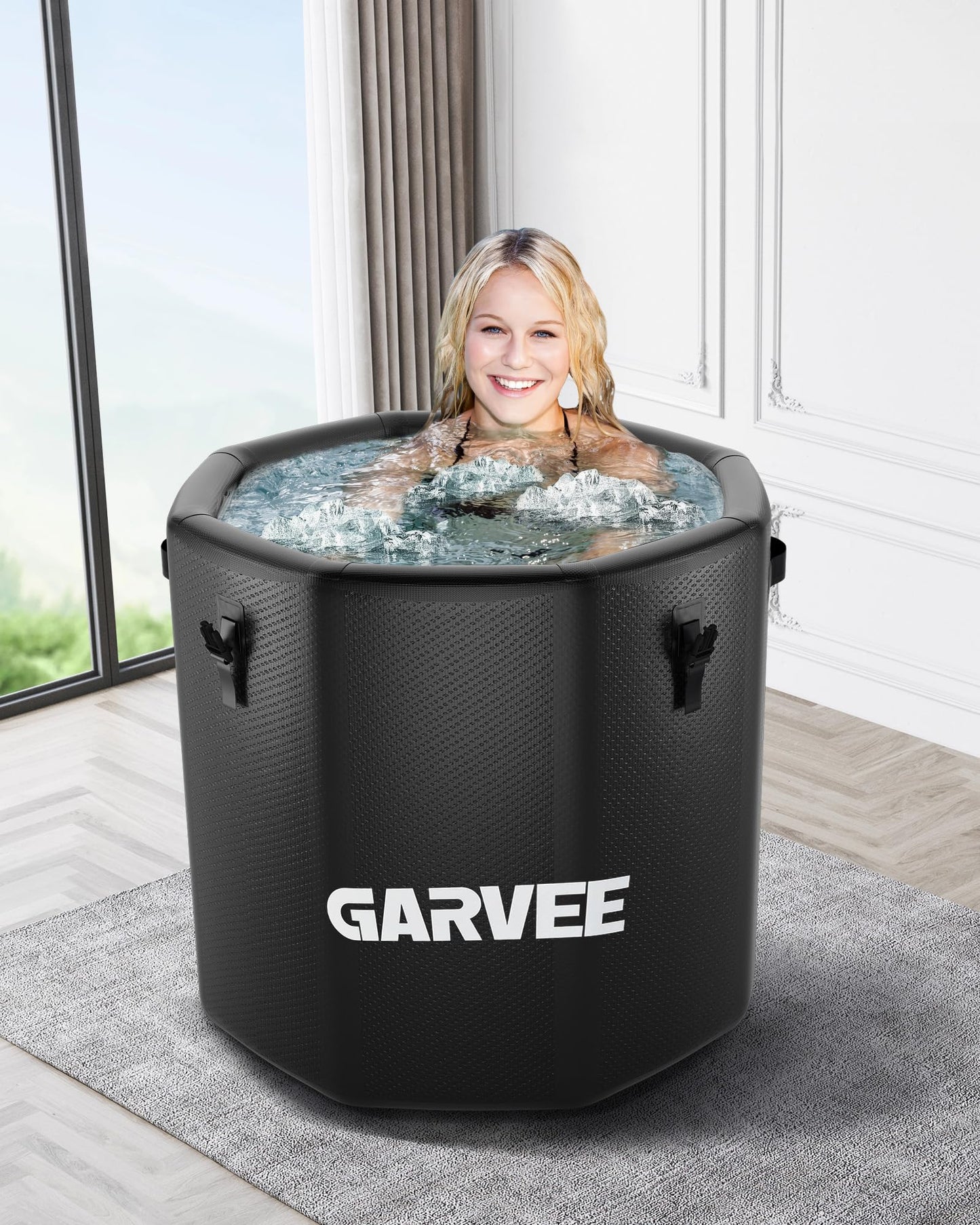 XXL Ice Bath Tub for Athletes, Compatible with Water Chillers, 186-Gallon Inflatable Cold Plunge Tub with Insulated Lid, Portable for Outdoor & Indoor Recovery (Black, 186Gallon)