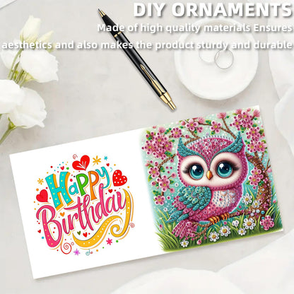 POETRYDRAW 6 Pack 5D DIY Diamond Art Painting Owl Greeting Card Kit, Diamond Birthday Holiday Greeting Card, Art Crafts Kit Creative with Envelope