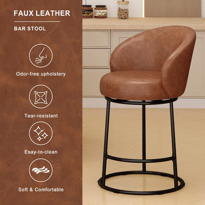 SAECKBERG Swivel Counter Height Bar Stools Set of 3, 26" H Modern Bar Height Stools for Kitchen Island, Upholstered Barstools with Backs, Brown Counter Stools Chairs, Faux Leather
