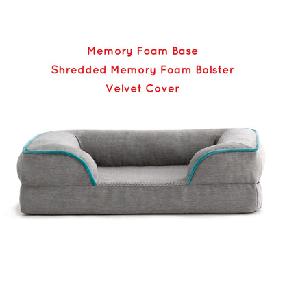 Brindle Orthopedic Memory Foam Pet Bed with Wrap Around Bolster - Plush Dog and Cat Bed - Removable Velvet Cover