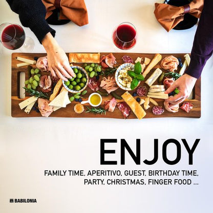 Babilonia Extra Large Charcuterie Board with Handles, 36 x 12 Inch Premium Acacia Wood Tray, Reversible Long Wooden Serving Platters for Meat, Cheese, and Party Appetizers