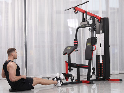 Fitvids Multifunctional Home Gym System Workout Station with Leg Extension and Preacher Curl, 122.5LB Weight Stack, M750, Multiple Pacakges