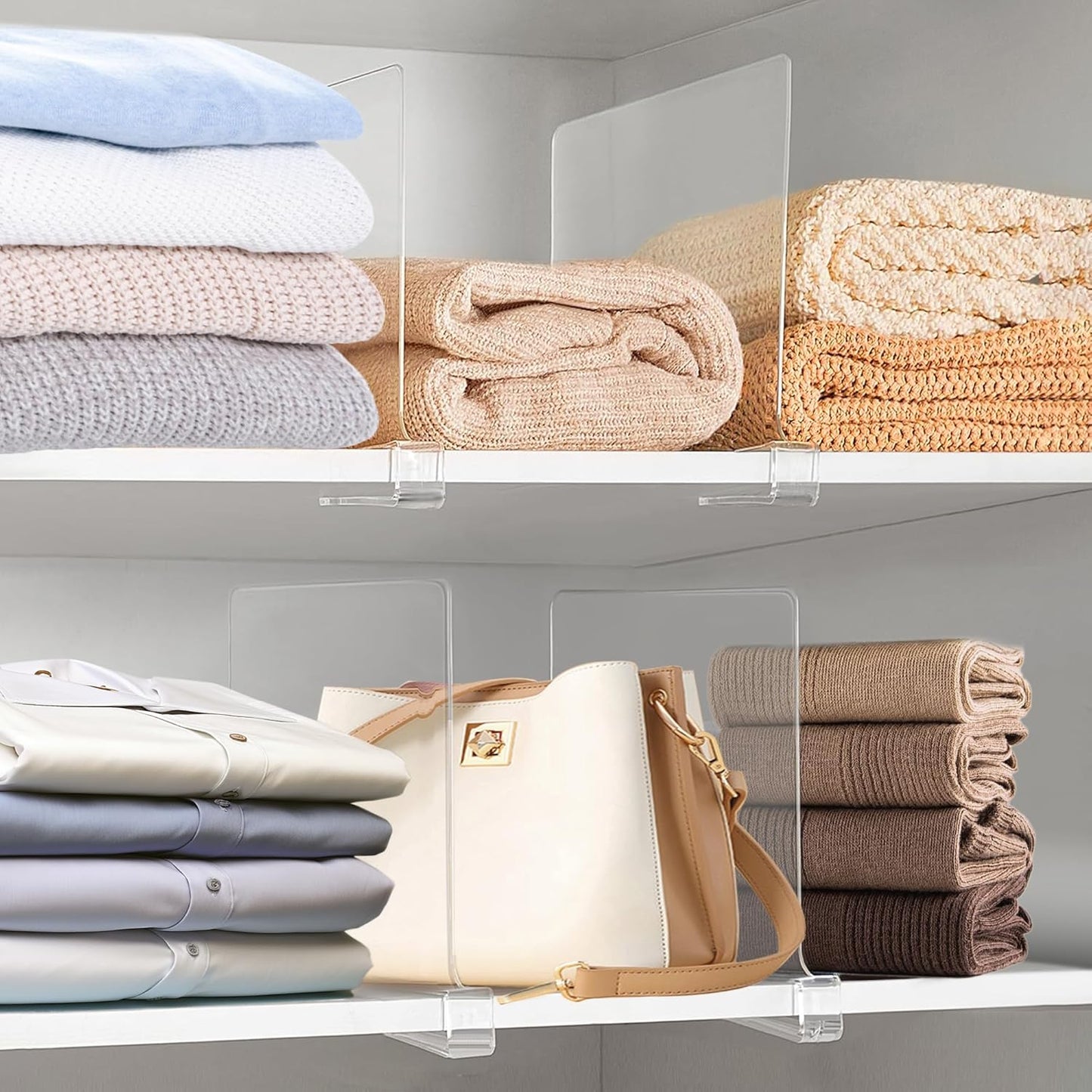 12 Inches Closet 6 Pack Closet [Extra Tall Version] Clear Shelf Dividers for Organization and Storage, Purse Organizer