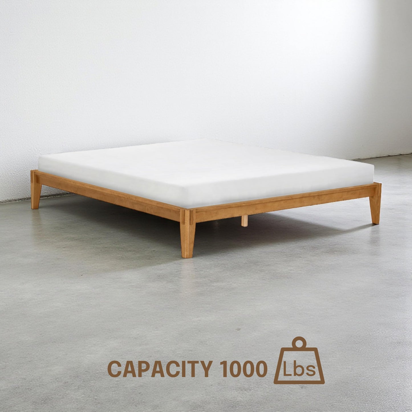 NTC Sapa Solid Wood Platform Bed Frame – Minimalist, Japanese Joinery, No Box Spring Needed, Silent Slats, Easy Assembly – King – Teak Look