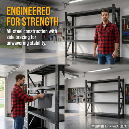 Heavy Duty 4-Tier Garage Shelving Unit, Metal Storage Rack, Industrial Adjustable Steel Shelves for Garage, Warehouse, Basement Organization (Black, 71" W x 24" D x 70" H)