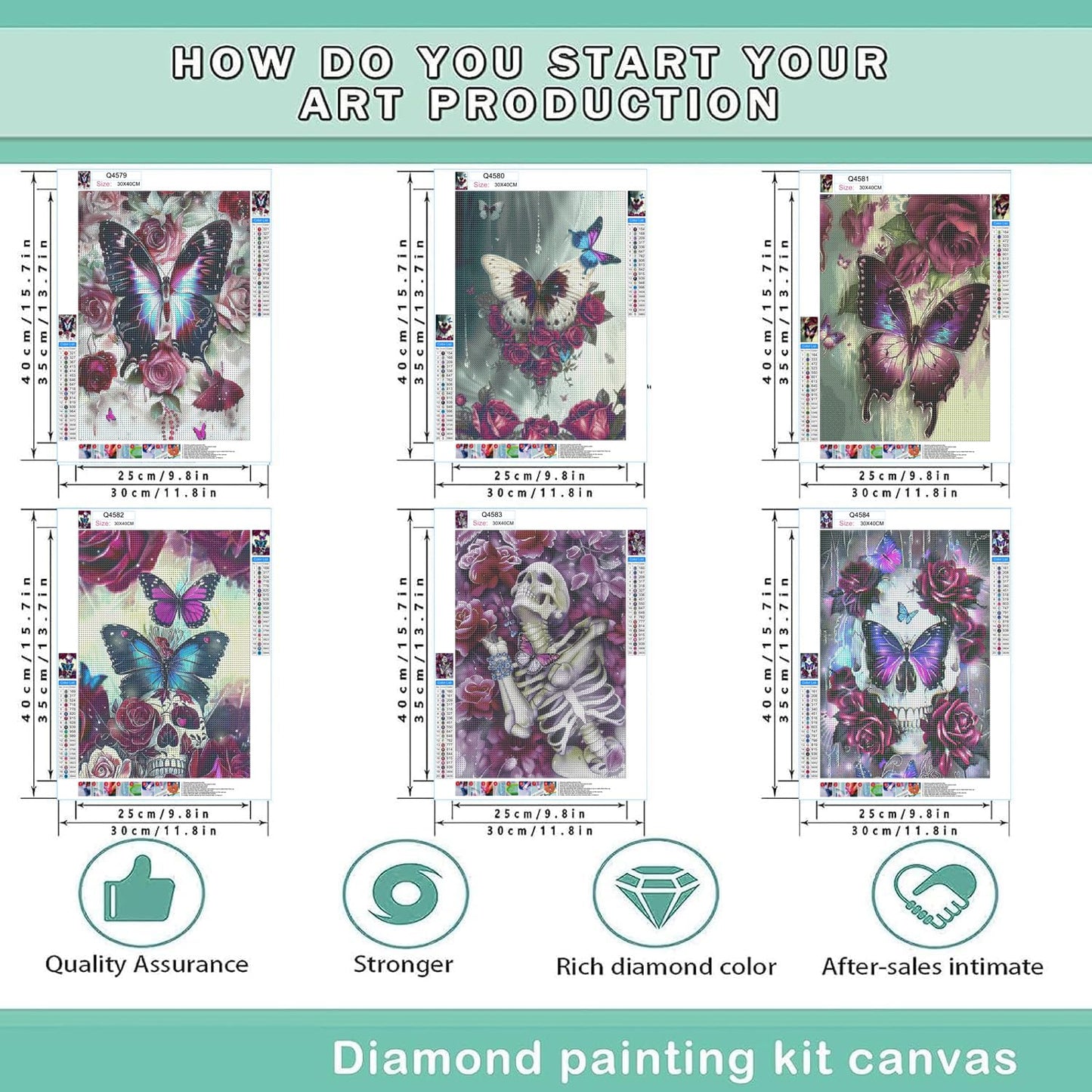 Leatrice Skull Diamond Painting Kits for Adults Butterfly Diamond Art Kits Gem Art Dots Paintings for Adults Full Drill Round Diamond Dots for Beginners DIY Home Wall Decor 11.8x15.7 Inches