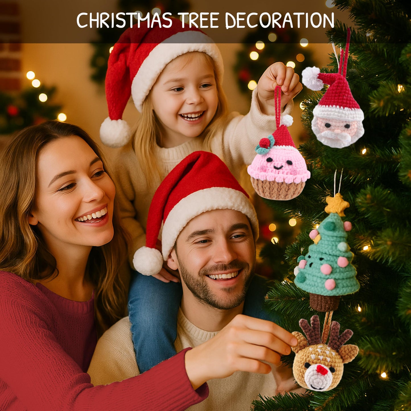 HOUSE CREATIVITY Crochet Kit for Beginners – Make a Christmas Tree & Cupcake, Amigurumi Crochet Starter Kit with Video Tutorial, Yarn & Hook, DIY Holiday Ornament & Cute Desk Decor Gift