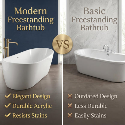 GarveeTech 67"Freestanding Bathtub, Acrylic Deep Soaking Tub, Non-Slip Acrylic Tub with Chrome Overflow and Drain, CUPC Certified, Ergonomic Modern Bath for Bathrooms, Easy-Install