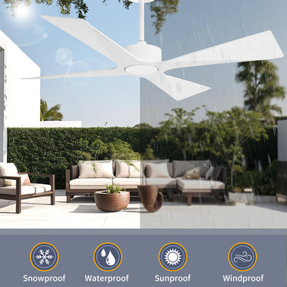 WINGBO 64" Wet Rated Outdoor Ceiling Fan without Lights, 4 ABS Plastic Blades, Reversible DC Motor, 6-Speed Remote Control, Waterproof Ceiling Fan No Lights for Patio Porch Gazebo Garage, White