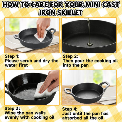 LDHHYH 4 Pack Mini Cast Iron Skillet, 6.3 x 6.3 x 1.5 Inch Small Cast Iron Frying Pan with Handle, Pre-Seasoned Cast Iron Skillet Set, Black Casserole Dish for Kitchen, Indoor, Outdoor, Picnic