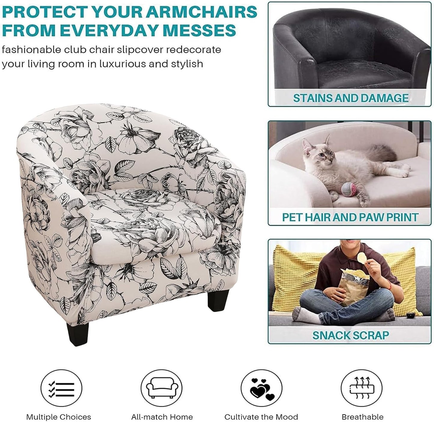 2 14 NILUOH Club Chair Slipcover Piece Stretch Barrel Chair Covers Printed Tub Chair Slipcovers Soft Accent Armchair
