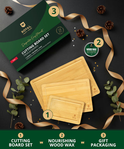 ROYAL CRAFT WOOD Wooden Cutting Boards for Kitchen Meal Prep & Serving - Bamboo Wood Serving Board Set with Deep Juice Groove Side Handles - Charcuterie & Chopping Butcher Block for Meat