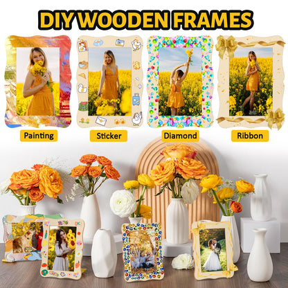RYKOMO 15 Pack Wooden Picture Frames for Crafts, Wooden Frames for 4 x 6 Photos, Unfinished Wood Frame for New Year Valentine's Day Gift Birthday Art Projects, Father's Day, Mother's Day Decorate(Wave Shape)