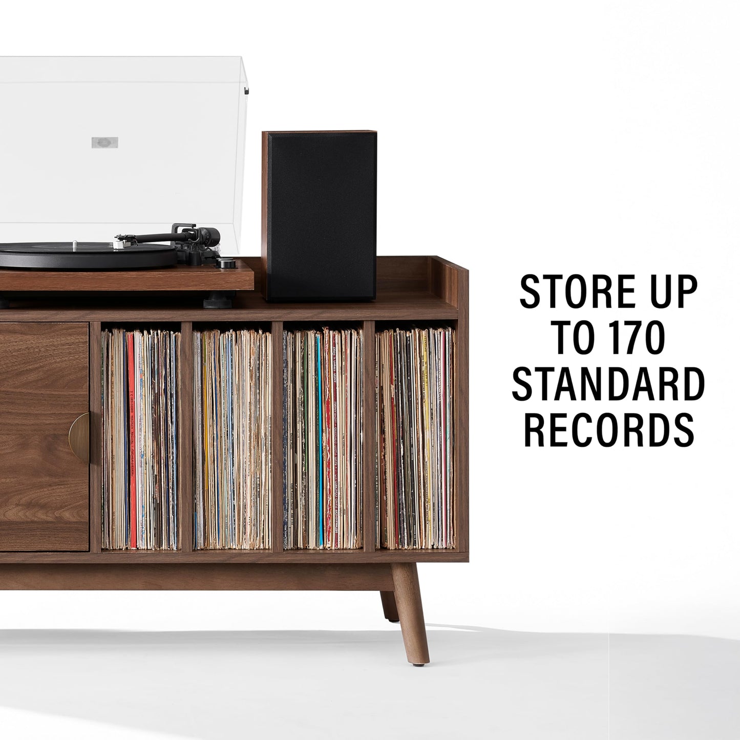 Crosley Furniture Skylar Mid-Century Record Player Cabinet with Vinyl Storage, Turntable Stand for Records, Walnut