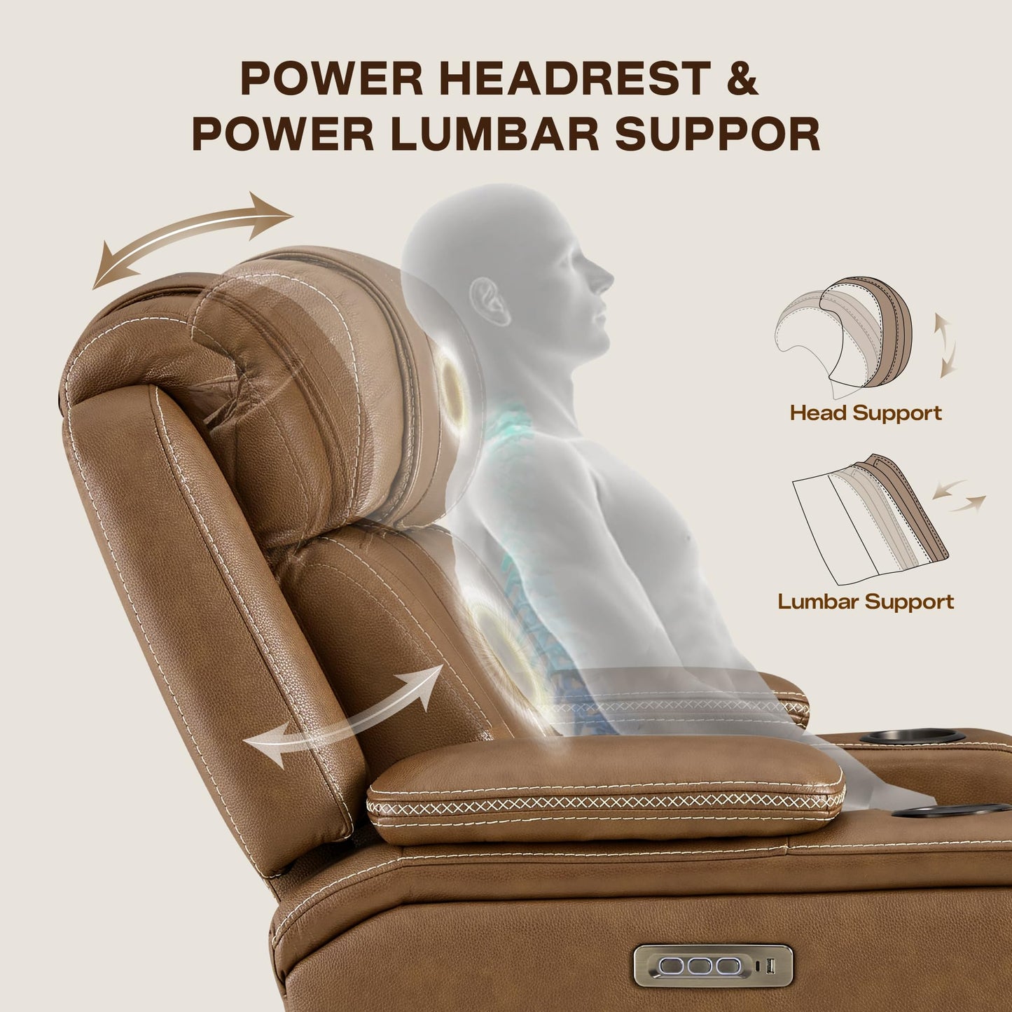 Watson & Whitely Genuine Leather Electric Recliner Chairs, Super Zero Gravity Recliner Triple-Motor W Adjustable Lumbar Headrest Support & Hidden Storage, Saddle Brown