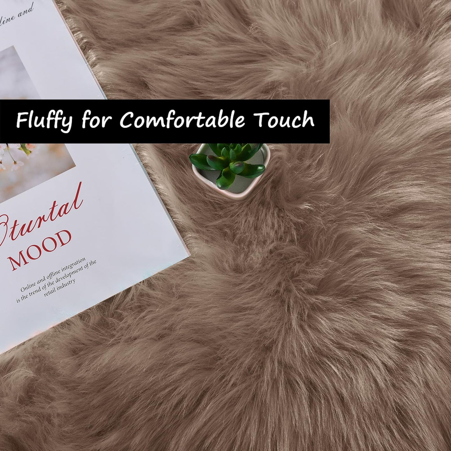 Goolela Sheepskin Area Rug 9x12 - Light Brown Beige - Fluffy Fuzzy Furry Carpet for Living Room Bedroom Faux Fur Rectangle