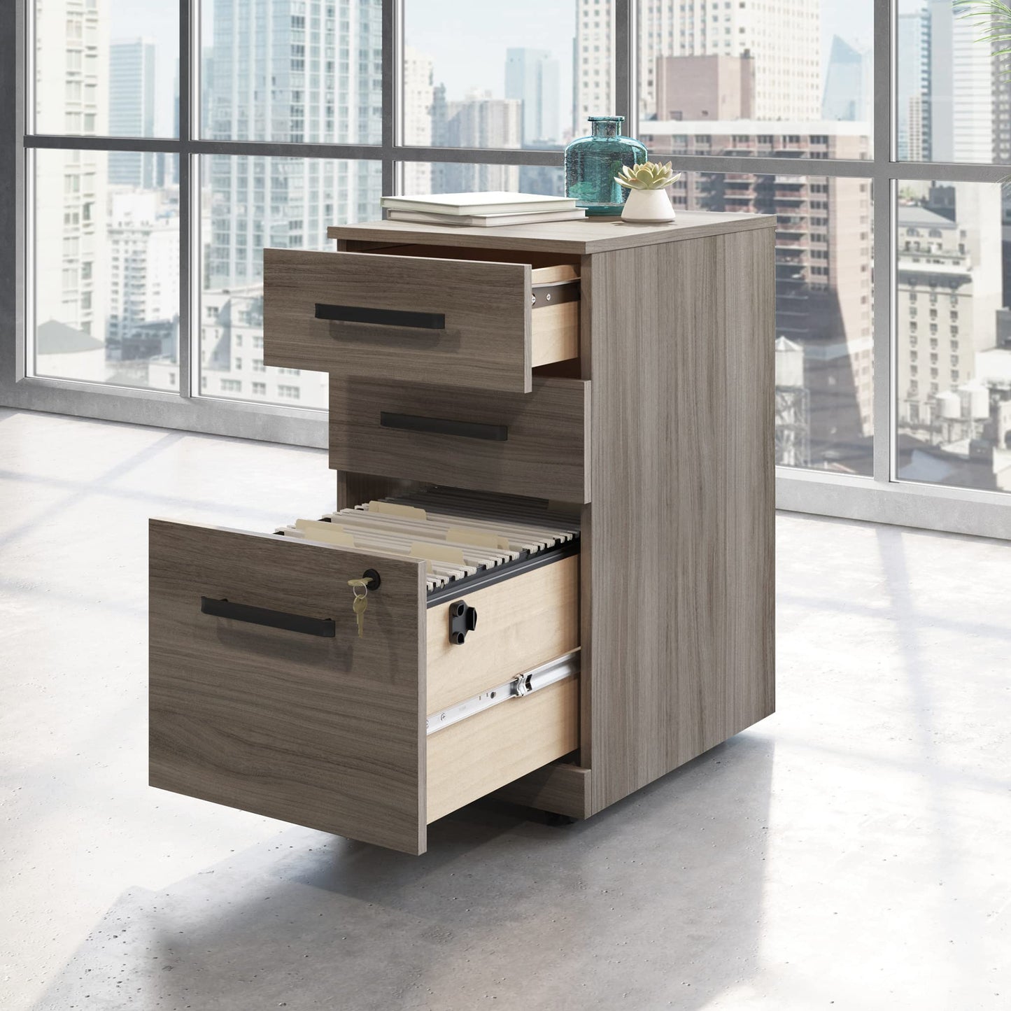 OfficeWorks by Sauder Affirm Mobile File, L: 15.55'' x W: 19.45'' x H: 28.43'', Hudson Elm Finish