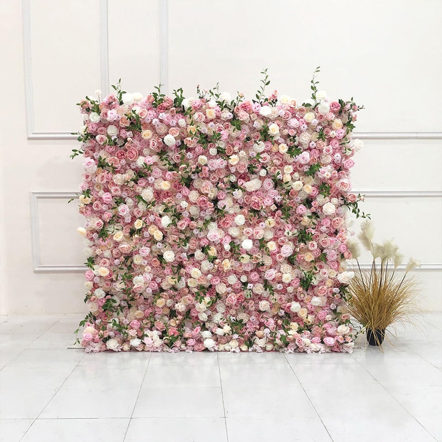Handmade Pale Pink Champagne Rose Wall Large Artificial Flower Wall Backdrop Panels,Rose Wedding Backdrop 3D Floral Wall Fabric Flower Wall For Party Baby Shower Bridal Weddin,1m*1m/3.28*3.28FT