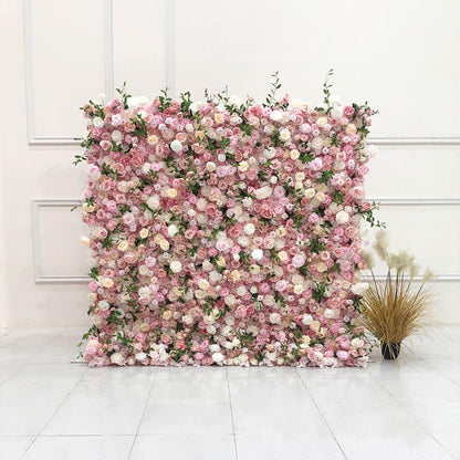 UYCVT Handmade Pale Pink Champagne Rose Wall Large Artificial Flower Wall Backdrop Panels, Rose Wedding Backdrop 3D Floral Wall Fabric Flower Wall for Party Baby Shower Bridal -2m*2m/6.56 * 6.56FT