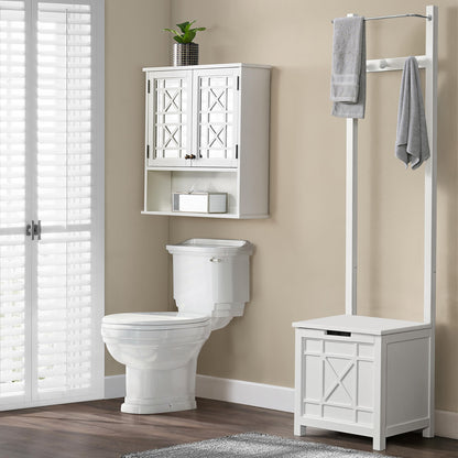 Derby Laundry Hamper with Seat & Towel Rack – Storage Stool for Entryway, Laundry Room, or Bathroom by Alaterre Furniture (White)