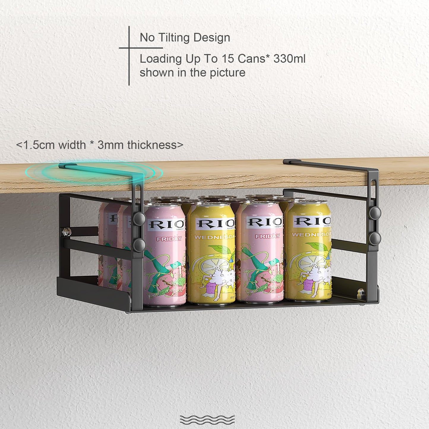 HENGI 2 Pack Adjustable Under Shelf Storage, Heavy Duty Metal Basket Organizer for Kitchen Cupboard Cabinet Pantry Laundry Desk Bookshelf, Black