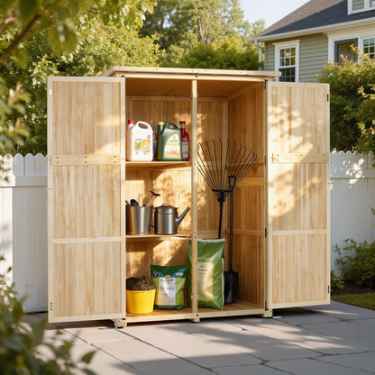 Macrout Outdoor Storage Cabinet, Wooden Storage Shed with Lock, Outside Garden Tool Shed with 2 Doors for Patio Yard Lawn, 1933 (Large)