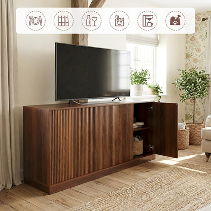 Yaxuordev 63" Sideboard Buffet Cabinet - Black Walnut with Wave Pattern Doors | Mid-Century Modern Credenza Storage for Dining Room, Living Room, Kitchen | TV Stand Console Coffee Bar