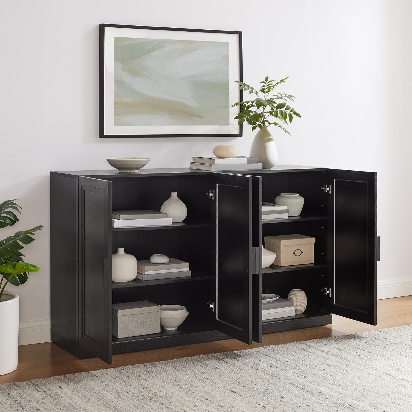 Crosley Furniture Essen Modern Sideboard Buffet Cabinet with Storage, TV Stand, Credenza, Black