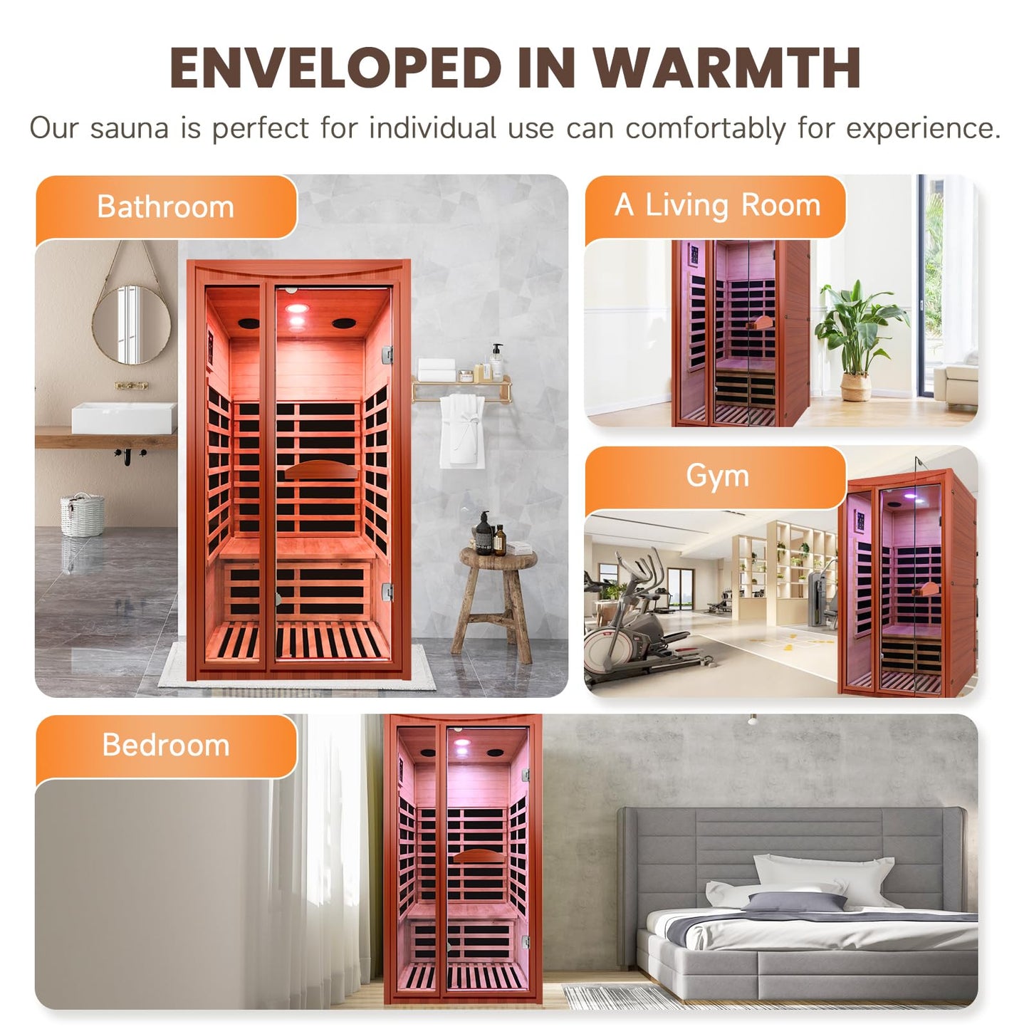 OUTEXER Far Infrared Sauna Home Sauna Spa Room for 1-2 Person Low-EMF Canadian Hemlock Wood 1550W Indoor Saunas with 7 Color Light 39.3 * 35.4 * 74.8Inch