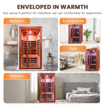 OUTEXER Far Infrared Sauna Home Sauna Spa Room for 1-2 Person Low-EMF Canadian Hemlock Wood 1550W Indoor Saunas with 7 Color Light 39.3 * 35.4 * 74.8Inch