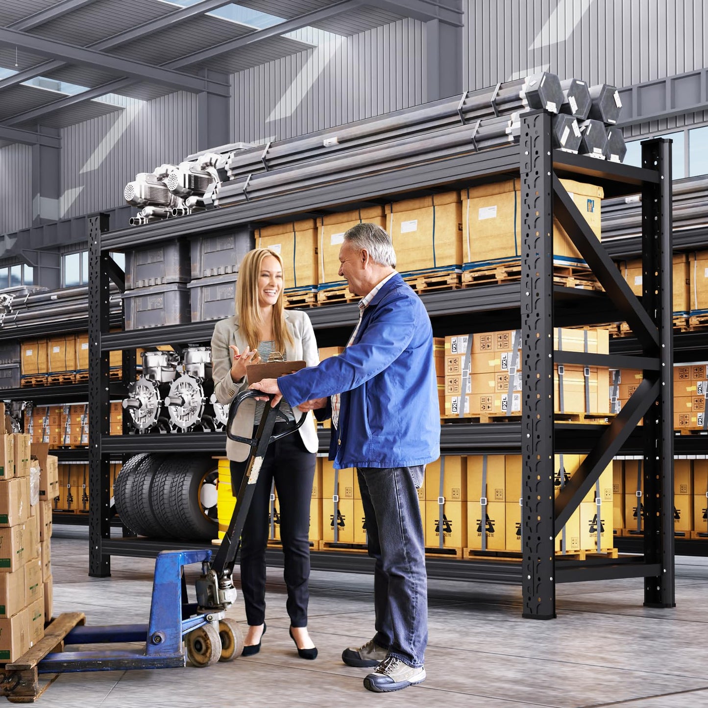 8000LBS Heavy Duty Storage Shelves, 4 Tier Adjustable Garage Shelving Unit, Heavy Duty Metal Shelving for Garage, Basement, Warehouse, Storage Room, Garage Storage Shelves, 79" W x 24" D x 74" H Black