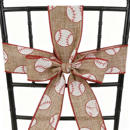 Meseey 10 Yards Baseball Wired Edge Ribbon 2.5 Inch Red White BallFabric Craft Ribbon for Sport Events Team Party DIY Bow Wreath Gift Wrapping Supplies